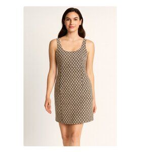 Tory Burch Dress Womens 4 Brown Sleeveless Jacquard Shift Pockets Geometric